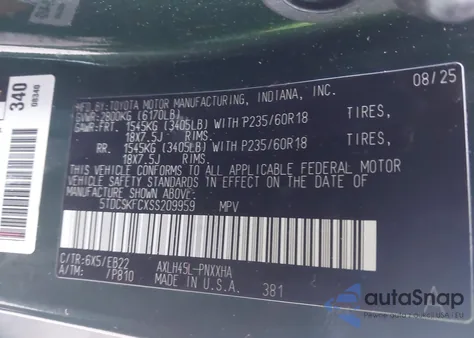 2025 Toyota Sienna Woodland Edition z USA, uszkodzony, nr VIN 5TDCSKFCXSS209959